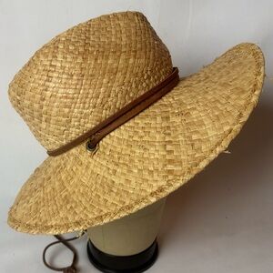 Jenni Kayne Safari Hat Natural Size Medium Woven Straw Raffia Leather Band